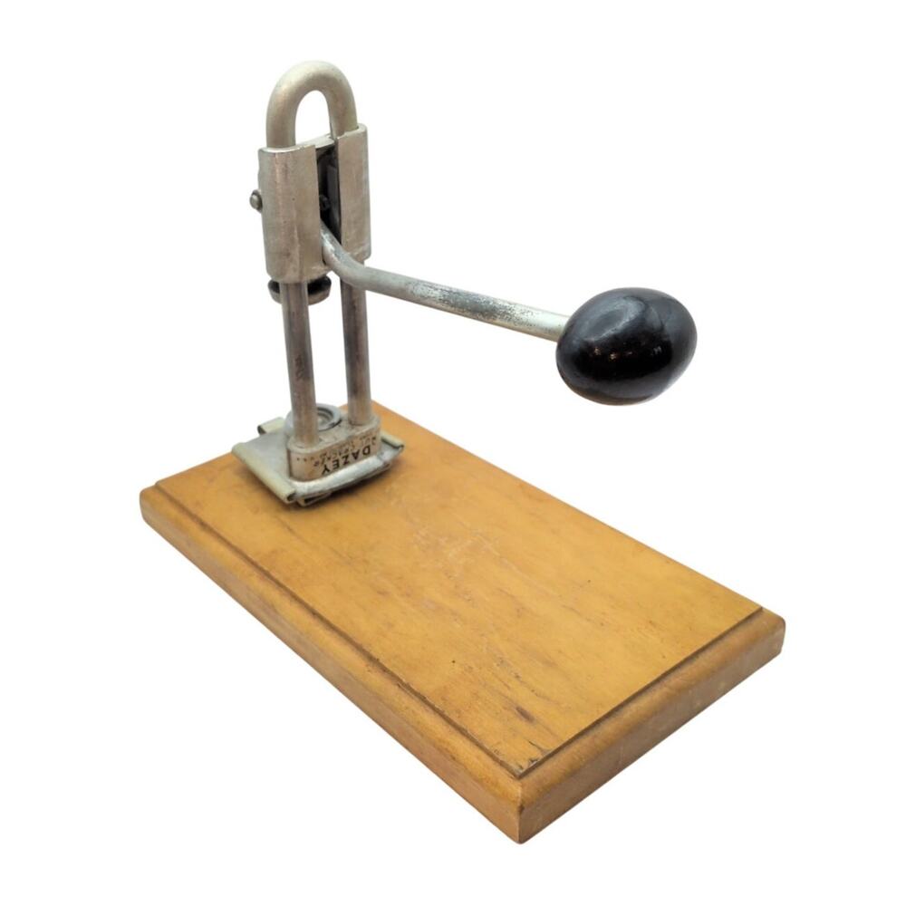 Vintage Dazey Corp Ratcheting Nut Cracker On Wood Board Base Black Knob USA